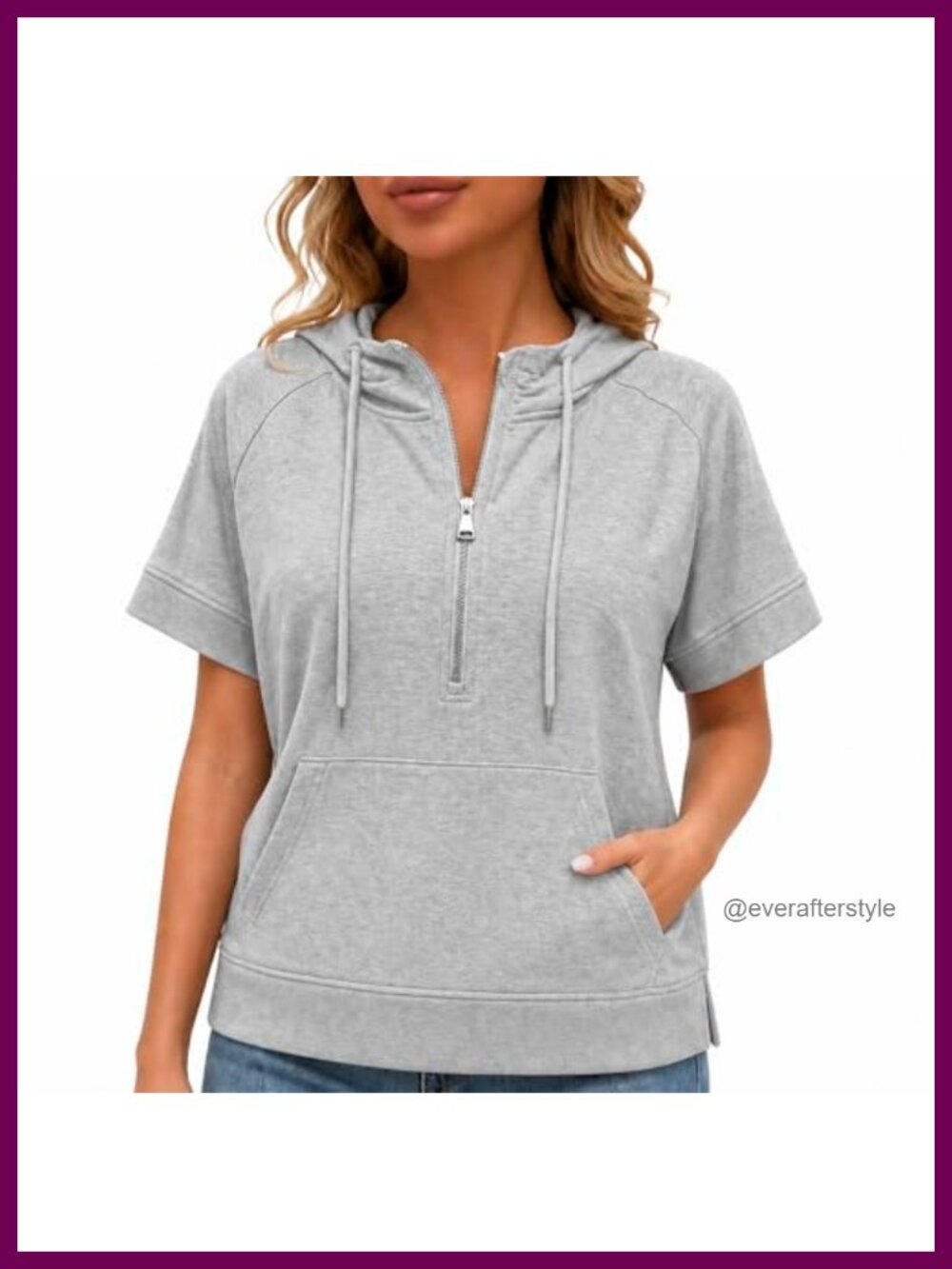 Women's Short Sleeve Half Zip Hoodie Relaxed Fit Sweatshirt Cotton Blend